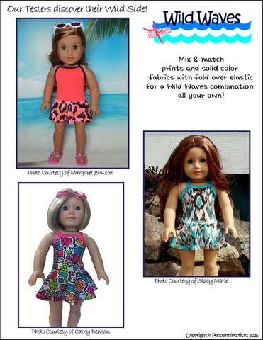 Peppermintsticks 18 Inch Modern Wild Waves One-Piece Skirted Swimsuit 18" Doll Clothes larougetdelisle