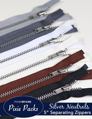 larougetdelisle Pixie Packs Pixie Packs 5" Separating Zippers - Silver Neutrals larougetdelisle
