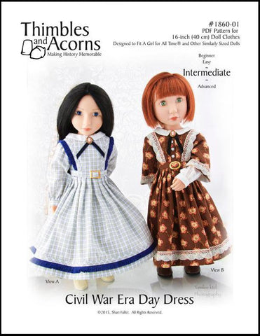 Thimbles and Acorns A Girl For All Time 1860 Civil War Era Day Dress Pattern for AGAT Dolls larougetdelisle