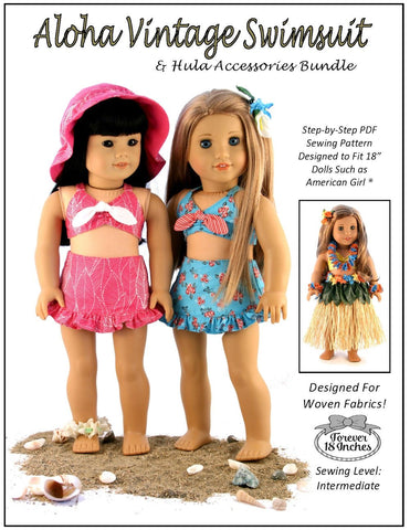 Forever 18 Inches 18 Inch Historical Aloha Vintage Swimsuit and Hula Accessories Bundle 18" Doll Clothes Pattern larougetdelisle