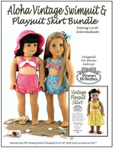 Forever 18 Inches 18 Inch Modern Aloha Vintage Swimsuit & Playsuit Skirt Bundle 18" Doll Clothes Pattern larougetdelisle