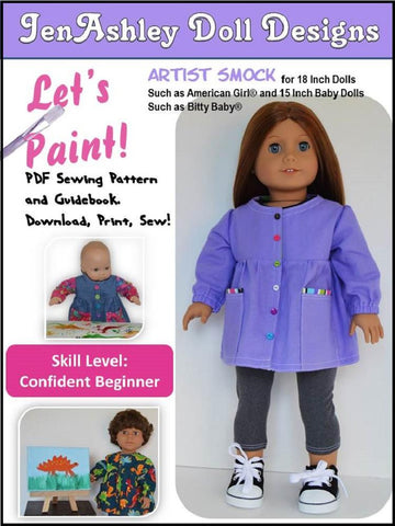 Jen Ashley Doll Designs 18 Inch Modern Let's Paint Artist Smock 18" Doll Clothes Pattern larougetdelisle