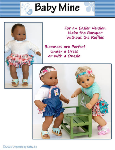 Baby Mine Bitty Baby/Twin Ruffle Romper and Bloomers 15" Baby Doll Clothes Pattern larougetdelisle