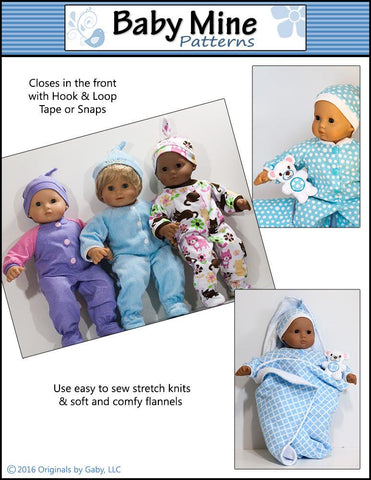 Baby Mine Bitty Baby/Twin Simply Sweet Sleeper and Cap 15" Baby Doll Clothes Pattern larougetdelisle