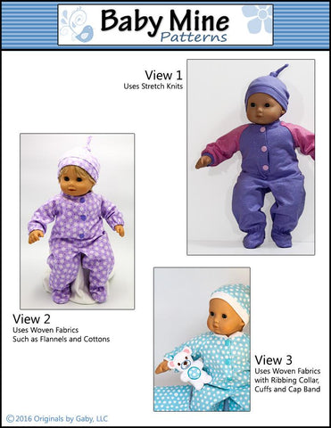 Baby Mine Bitty Baby/Twin Simply Sweet Sleeper and Cap 15" Baby Doll Clothes Pattern larougetdelisle