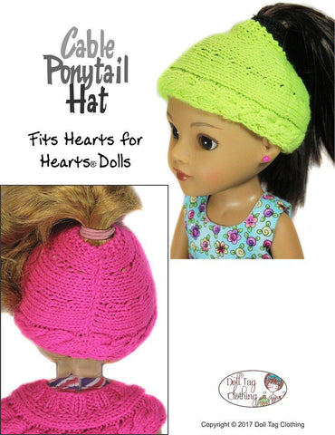 Doll Tag Clothing WellieWishers Cable Ponytail Hat Knitting Pattern for 13 to 14.5 Inch Dolls larougetdelisle