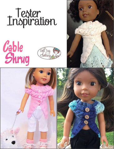 Doll Tag Clothing WellieWishers Cable Shrug Knitting Pattern for 14 to 14.5 Inch Dolls larougetdelisle