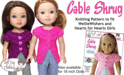 Doll Tag Clothing WellieWishers Cable Shrug Knitting Pattern for 14 to 14.5 Inch Dolls larougetdelisle