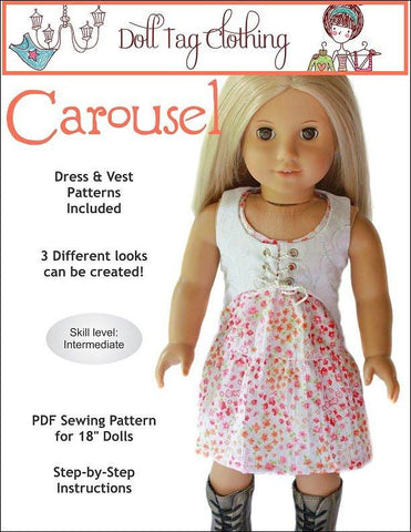 Doll Tag Clothing 18 Inch Modern Carousel Dress and Vest 18" Doll Clothes Pattern larougetdelisle