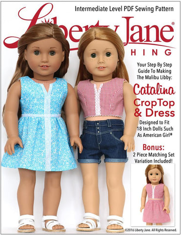 Liberty Jane 18 Inch Modern Catalina Crop Top and Dress 18” Doll Clothes Pattern larougetdelisle