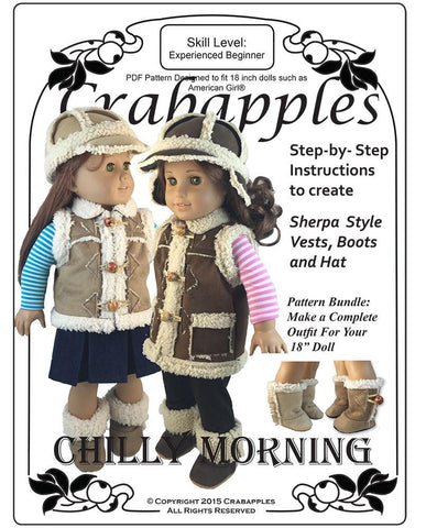 Crabapples 18 Inch Modern Chilly Morning Vest, Hat and Boot Bundle 18" Doll Clothes Pattern larougetdelisle