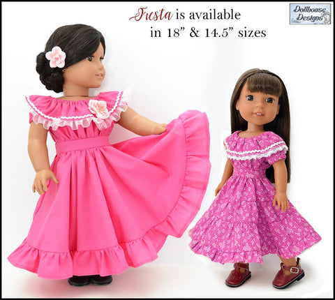 Dollhouse Designs WellieWishers Fiesta Folklorico Dress & Blouse 14-14.5" Doll Clothes Pattern larougetdelisle