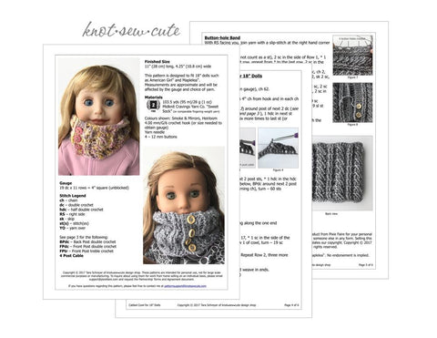 Knot-Sew-Cute Crochet Cabled Cowl 18" Doll Crochet Pattern larougetdelisle