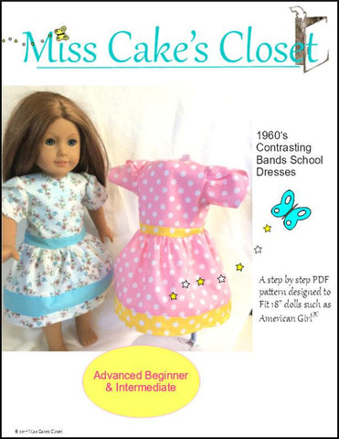 Miss Cake's Closet 18 Inch Historical 1960's Contrasting Bands School Dress 18" Doll Clothes Pattern larougetdelisle