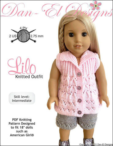 Dan-El Designs Knitting Lilo Knitted Outfit 18" Doll Knitting Pattern larougetdelisle