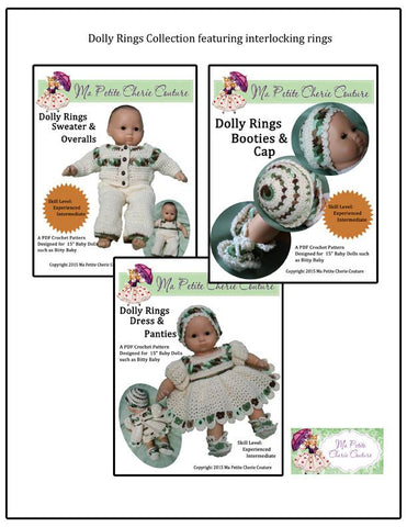 Mon Petite Cherie Couture Bitty Baby/Twin Dolly Rings Booties and Cap Crotchet Pattern larougetdelisle