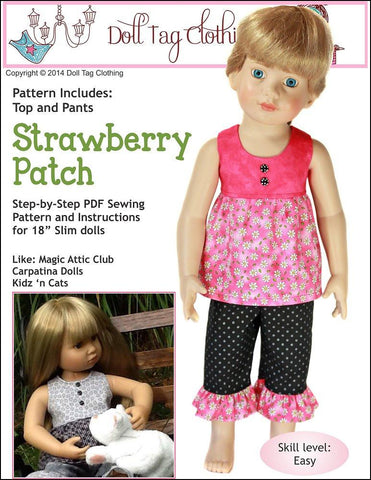 Doll Tag Clothing Kidz n Cats Strawberry Patch Pattern for 18" Slim Dolls larougetdelisle