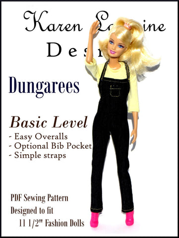 Karen Lorraine Design Barbie Dungarees Pattern for 11-1/2" Fashion Dolls larougetdelisle