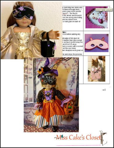 Miss Cake's Closet 18 Inch Modern Halloween Masks and Trick or Treat Bags 14-18" Doll Accessory Pattern larougetdelisle