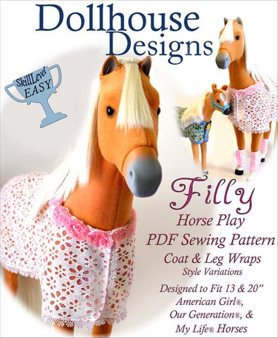 Dollhouse Designs 18 Inch Modern Filly Horse Blanket and Accessories 18" Doll Pet Pattern larougetdelisle