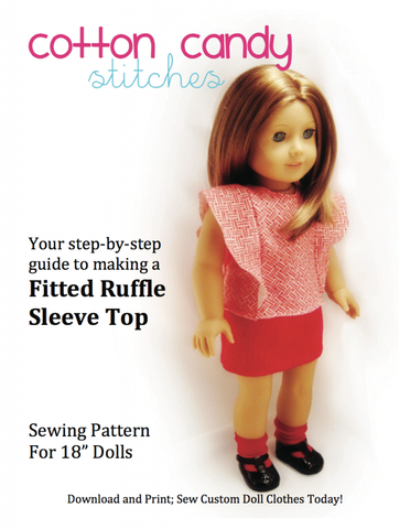 Cotton Candy Stitches 18 Inch Modern Fitted Ruffle Sleeve Top 18" Doll Clothes Pattern larougetdelisle