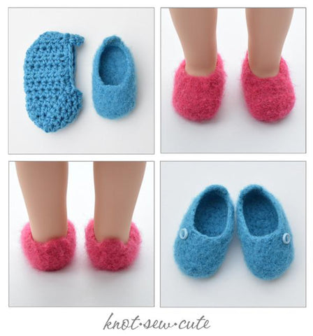 Knot-Sew-Cute WellieWishers Felted Slippers 14.5" Doll Clothes Crochet Pattern larougetdelisle