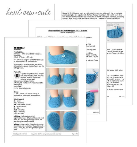 Knot-Sew-Cute WellieWishers Felted Slippers 14.5" Doll Clothes Crochet Pattern larougetdelisle
