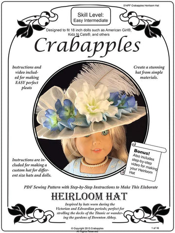 Crabapples 18 Inch Historical Heirloom Hat 18" Doll Accessory Pattern larougetdelisle