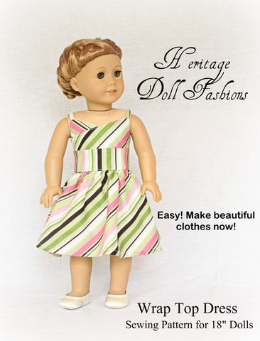 Heritage Doll Fashions 18 Inch Modern Wrap Top Dress 18" Doll Clothes Pattern larougetdelisle