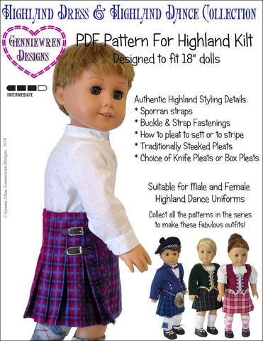 Genniewren 18 Inch Modern Highland Kilt 18" Doll Clothes Pattern larougetdelisle