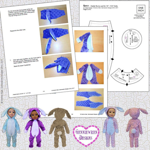 Genniewren WellieWishers Hoppity Bunny Suit 14-14.5 Inch Doll Clothes Pattern larougetdelisle