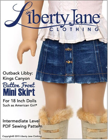 Liberty Jane 18 Inch Modern Button Front Mini Skirt 18" Doll Clothes pattern larougetdelisle