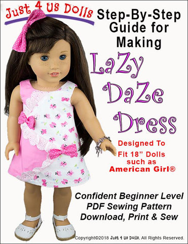 Just 4 Us Dolls 18 Inch Modern Lazy Daze Dress 18" Doll Clothes Pattern larougetdelisle