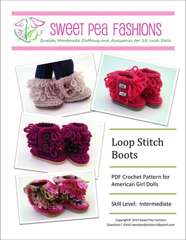 Sweet Pea Fashions Crochet Loop Stitch Crocheted Boots 18" Doll Shoes larougetdelisle