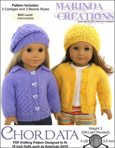 Marinda Creations Knitting Chordata Cardigans & Beanies 18" Doll Clothes Knitting Pattern larougetdelisle