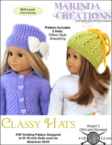 Marinda Creations Knitting Classy Hats 18" Doll Clothes Knitting Pattern larougetdelisle