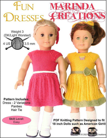 Marinda Creations Knitting Fun Dresses 18" Doll Knitting Pattern larougetdelisle