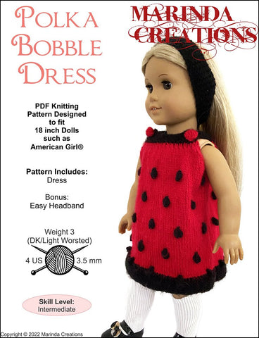 Marinda Creations Knitting Polka Bobble Dress 18" Doll Knitting Pattern larougetdelisle