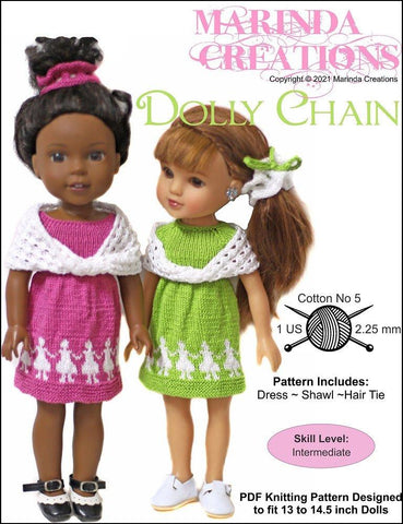 Marinda Creations WellieWishers Dolly Chain 13-14.5" Doll Clothes Knitting Pattern larougetdelisle