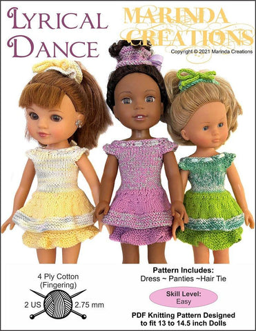 Marinda Creations WellieWishers Lyrical Dance 13-14.5" Doll Clothes Knitting Pattern larougetdelisle