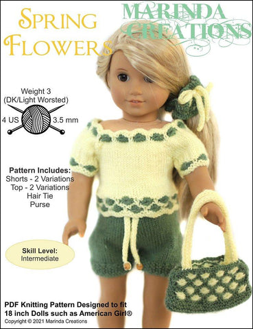 Marinda Creations Knitting Spring Flowers 18" Doll Clothes Knitting Pattern larougetdelisle