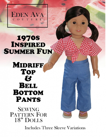 Eden Ava 18 Inch Historical 1970's Midriff Top and Bellbottom Pants 18" Doll Clothes larougetdelisle