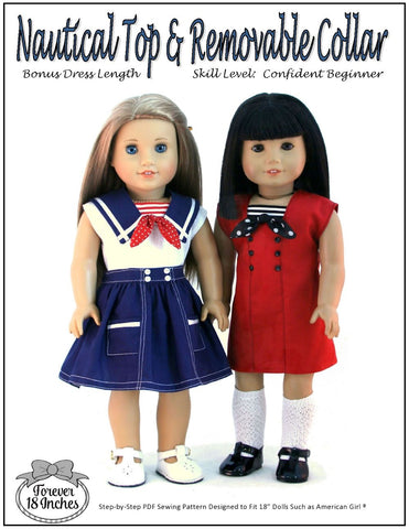 Forever 18 Inches 18 Inch Modern Nautical Top & Removable Collar 18" Doll Clothes Pattern larougetdelisle