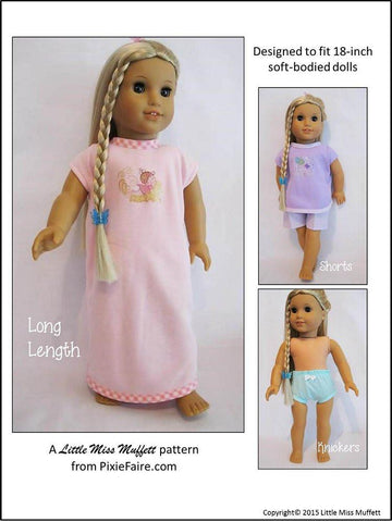 Little Miss Muffett 18 Inch Modern Snuggly Summer Nighties, Knickers & Shorts 18" Doll Clothes Pattern larougetdelisle