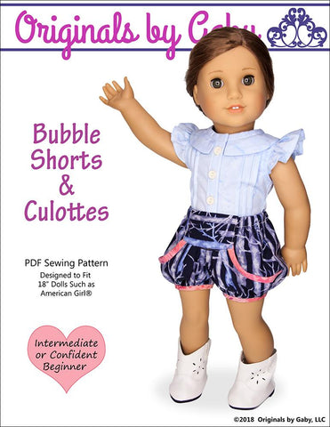 Originals by Gaby 18 Inch Modern Bubble Shorts and Culottes 18" Doll Clothes Pattern larougetdelisle