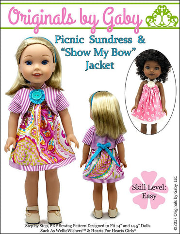 Originals by Gaby WellieWishers Picnic Sundress & Show My Bow Jacket 14.5" Doll Clothes Pattern larougetdelisle