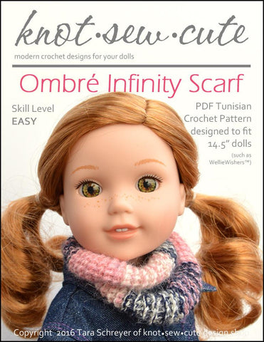 Knot-Sew-Cute WellieWishers Ombré Infinity Scarf Tunisian 14.5" Doll  Clothes Crochet Pattern larougetdelisle