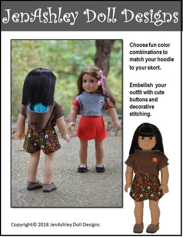 Jen Ashley Doll Designs 18 Inch Modern Outdoor Concert Skort & Cropped Hoodie 18" Doll Clothes Pattern larougetdelisle