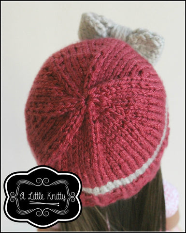 A Little Knitty Knitting Portia Bow Hat Knitting Pattern for Girls and 14-16" Dolls larougetdelisle