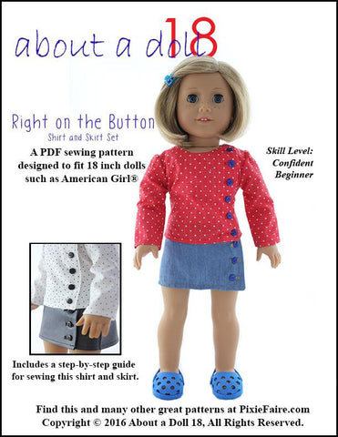 About A Doll 18 18 Inch Modern Right on the Button Shirt & Skirt Set 18" Doll Clothes Pattern larougetdelisle